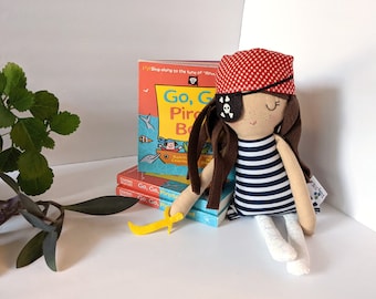 Pirate cotton rag doll and book set