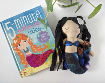 Mermaid cotton doll  and book set - Unique gift - Inspire the love of reading -  Personalized doll