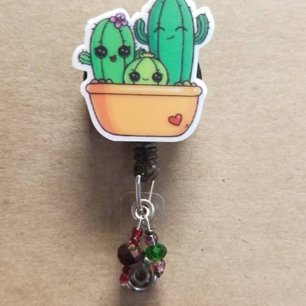 Cactus love, succulent family, succulent lover inspired Badge reel, Nurse Id, retractable badge reel, rotating badge reel