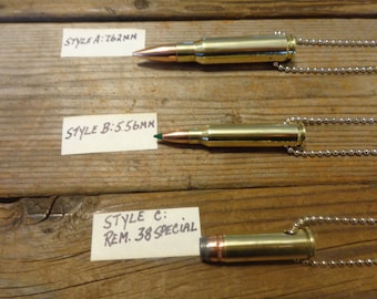 Bullet Necklace - 7.62/308, 5.56/223, Remington 38 Special Bullet Necklaces - Bullet Pendant - Bullet Jewelry - Bullet Necklace