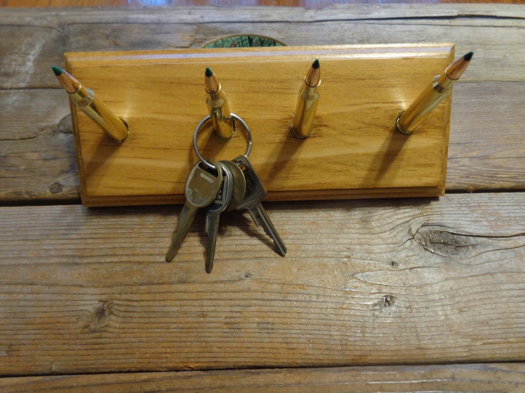 Rustic Handcrafted Bullet Key Rack on Wood Desk Paperweight Handmade ...