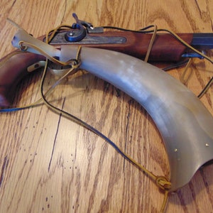 Custom Handmade Powder Horn With Hand Carved Plug & Wood Cap - Muzzleloading Black Powder Supplies - War Re-Enactor - Mountain Man -Man Cave