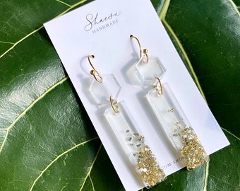 Sparkle Dangle Earrings - Resin Earrings - Handmade - Gold - Silver - Boho - Neutrals - Jewelry - glam