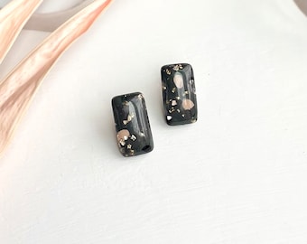 Charcoal Grey + blush + green speckle stud Earrings - Polymer Clay Earrings - Handmade - Earrings - Neutrals - Jewelry - sparkle