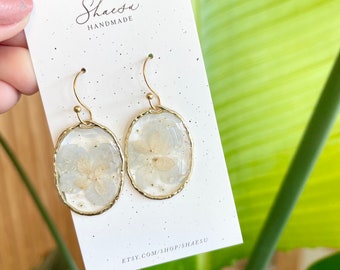 Floral Dangle Earrings - Resin Earrings - Handmade - Floral Earrings - Boho - Jewelry - dried pressed florals - gold - gold bezel