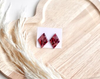 SALE - Large Diamond Stud Earrings - Polymer Clay Earrings - Handmade - Resin - Resin Earrings - Valentines Day - Marbled Hearts - Jewelry