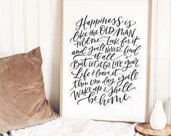 Happiness - The Fray - Lyrics - Home - Verse - Song - Archival Print - Home Sweet Home - Wall Art - Home - Life Quotes - Calligraphy