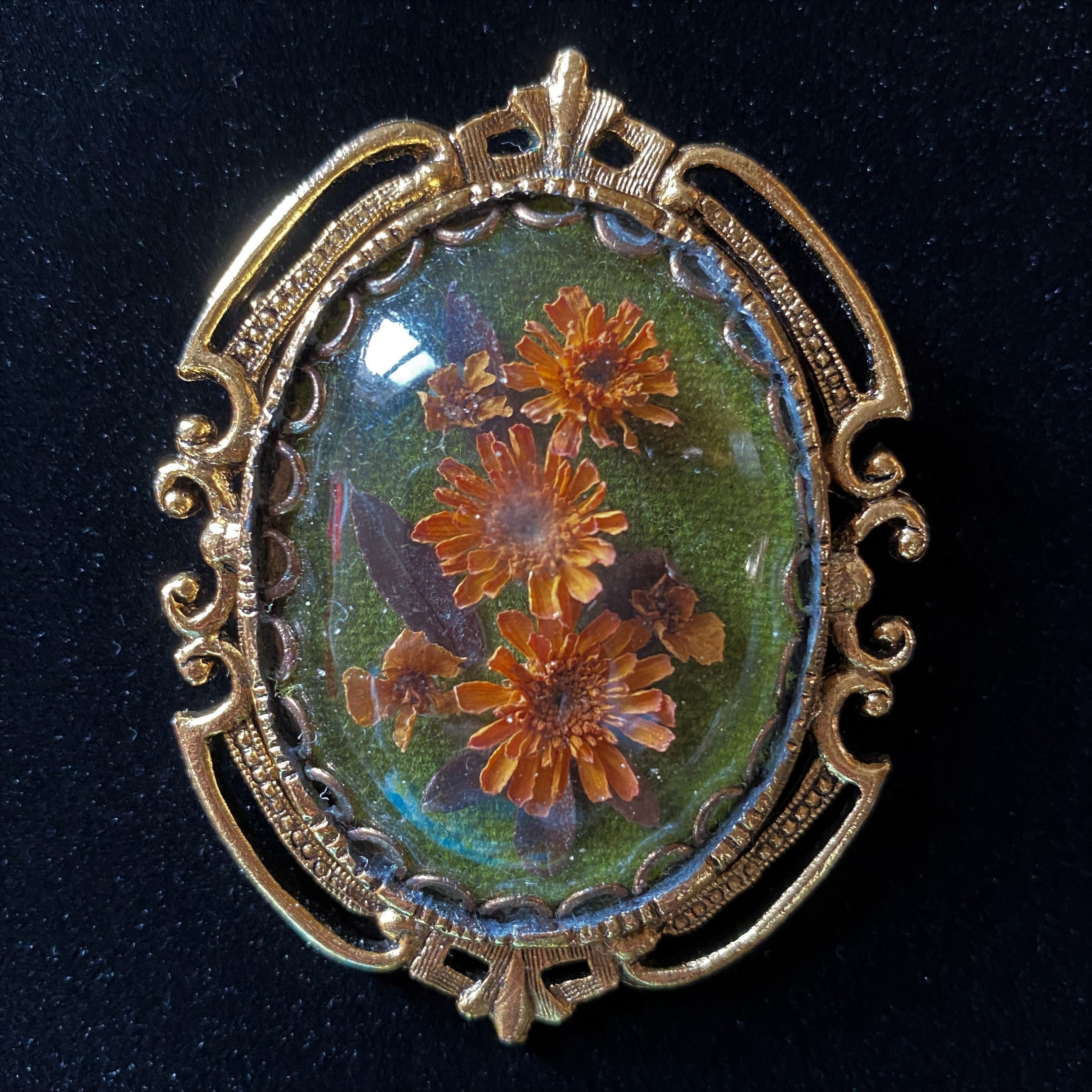 Dried Flowers Under Glass Brooch Pin Pendant Vintage Etsy