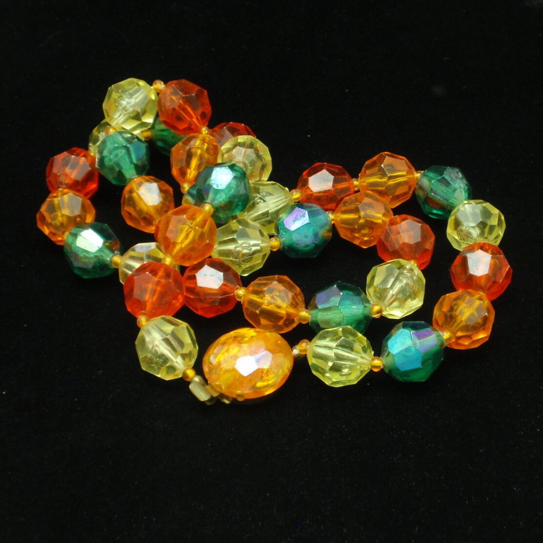 Colorful Faceted Plastic Bead Necklace Austria Vintage Etsy