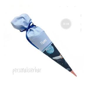 Broer-zus schoolkegel jongen kleuterschoolkegel kleine suikerkegel kleuterschoolkegel stoffen tas broer-zuskegel ruimte planeten kosmos ruimtereizen ruimte