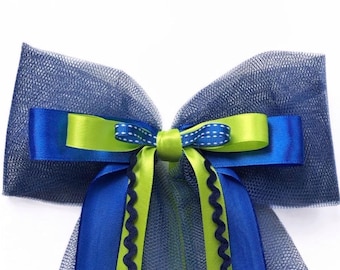 Große Schultütenschleife blau grün XL Zuckertütenschleife Schleife Schultüte Schleife personalisierbare Geschenkschleife, beschriftet Name