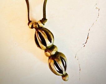 Weathered Brass Necklace~Tibetan Thogchag~Buddhist Necklace~Dorje~Amulet Necklace~Exotic Spiritual Necklace