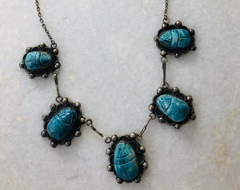Egyptian Scarab Necklace~Beetle Necklace~Turquoise Beetle Necklace~Boho Necklace~Exotic Necklace~Bohemian Necklace~Blue Beetle Necklace