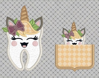 Tooth Fairy Pillow Toothy Unicorn Embroidery Design Digital download