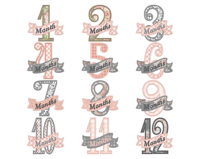 Milestone Ribbon Font Applique Embroidery Design Digital Download With ...