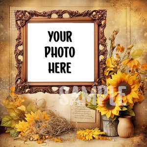 Scrapbook Paper Kit Sunflowers Garden Theme | Digital Papers, Wood Frames, Embellishments, Scrapbooking Quick Pages | PNG and PSD