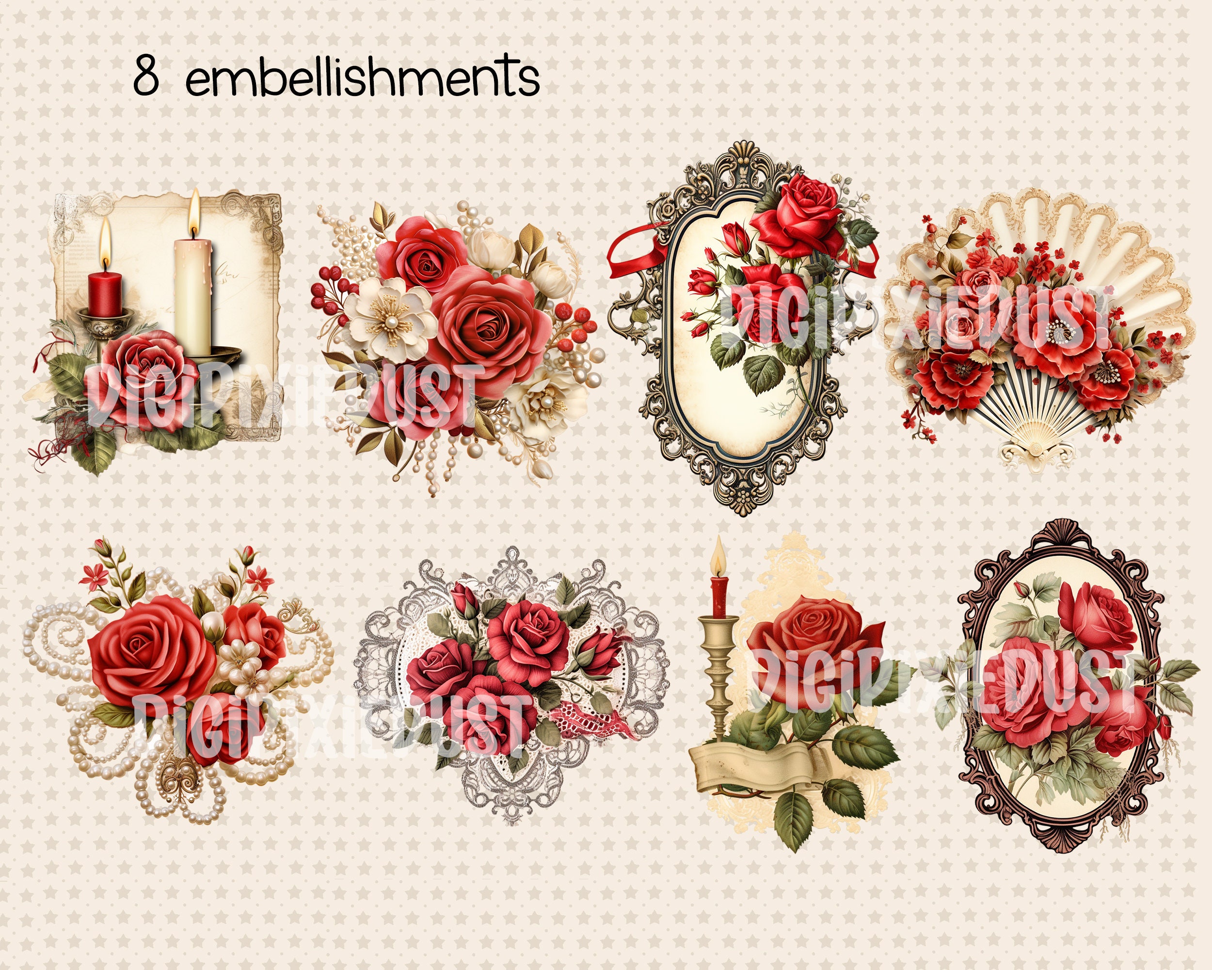 Red Rose Garden Scrapbook Kit | Vintage Digital Papers (PNG, PSD) - Etsy