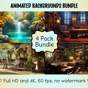 Animated Backgrounds 4 Pack Bundle Enchanted VTuber Backgrounds for Green Screen, Live Streaming, Twitch Overlay, or YouTube Videos