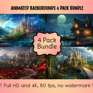 Animated Backgrounds 4 Pack Bundle Fantasy VTuber Backdrops for Green Screen, Live Streaming, Twitch Overlay, or YouTube Videos