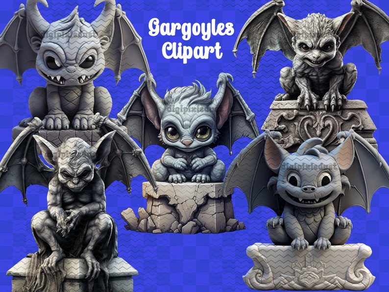 10 Kawaii Gargoyles Fantasy Clipart in PNG SVG Format - Etsy Australia