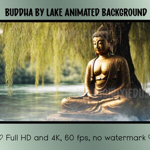 Animated Background Buddha by the Lake for Green Screen, Vtuber Background, Live Streaming, Zen Twitch Overlay, or YouTube Video Editing