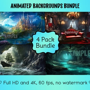 Animated Backgrounds 4 Pack Bundle Fantasy VTuber Backdrops for Green Screen, Live Streaming, Twitch Overlay, or YouTube Video Editing