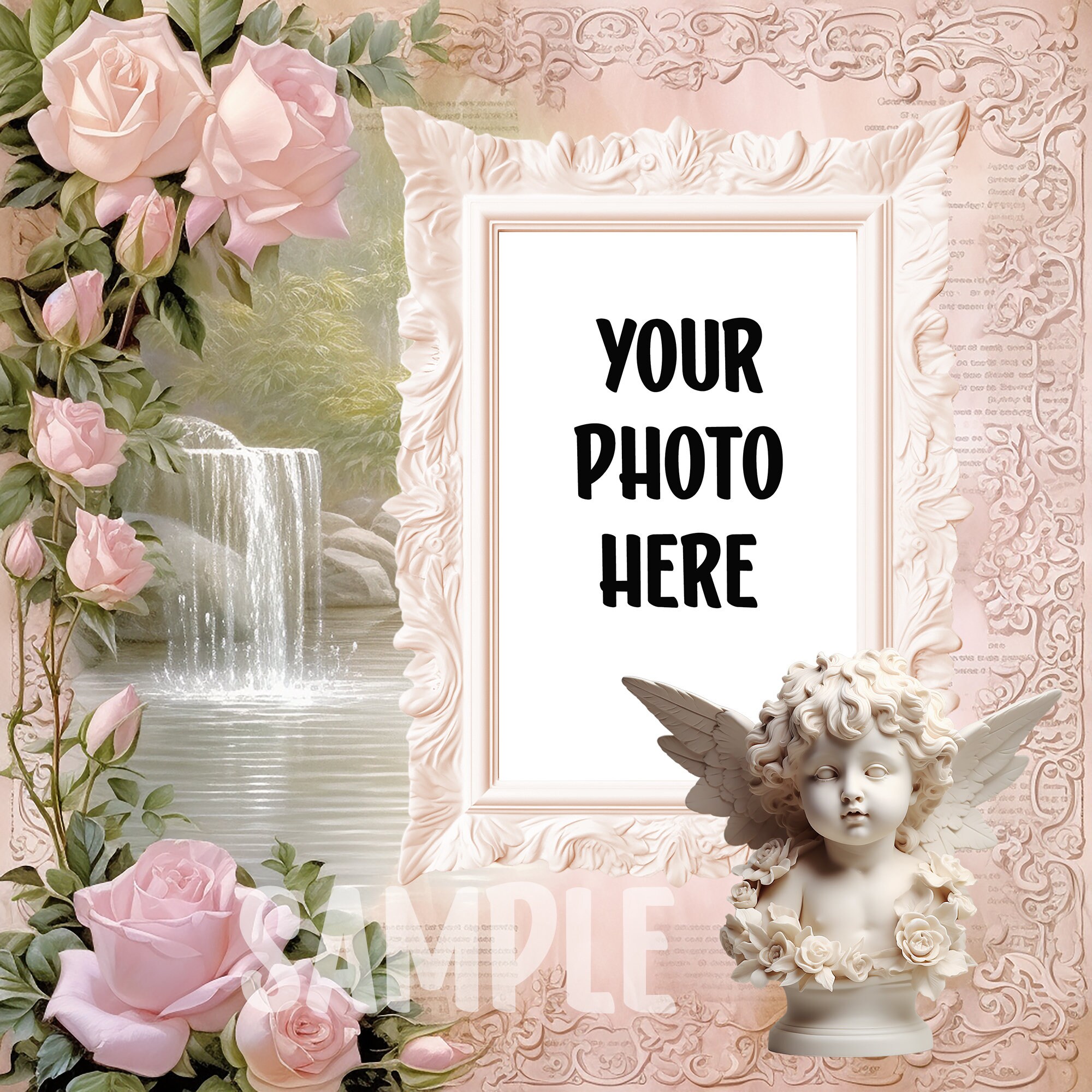 Angels and Pink Roses Scrapbook Kit | Digital Paper, Frames (PNG & PSD ...