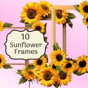 Decorative Frame for Scrapbooking | Photo Frames with Sunflowers Clipart SVG and PNG, Frames with Flowers, Wood Frame Border, Flower-Themed