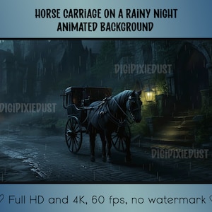 Animated Background Gothic Horse Carriage on a Rainy Night for Green Screen, Vtuber Background, Twitch Overlay, or YouTube Video Editing