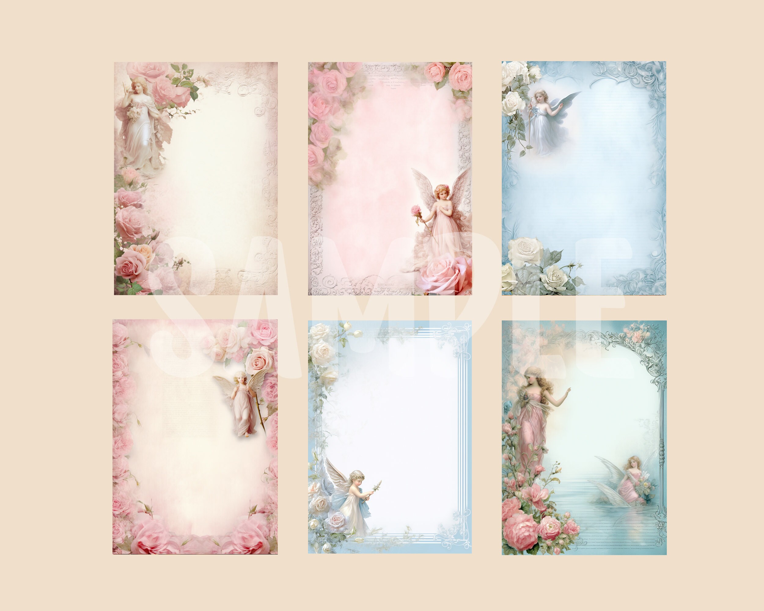Angels and Pink Roses Scrapbook Kit | Digital Paper, Frames (PNG & PSD ...