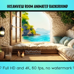 Animated Background Oceanview Boho Room | Green Screen/ Video Editing/ Vtuber Background/ Twitch Stream Overlay