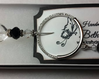 Elegant Black and Clear Stick Pin, Scarf pin, Hat pin, Shawl Pin, Lapel Pin, Coat Pin, Brooch Pin