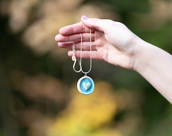 ceramic necklace blue heart pendant silver plated by The Mood Designs gift from Ireland