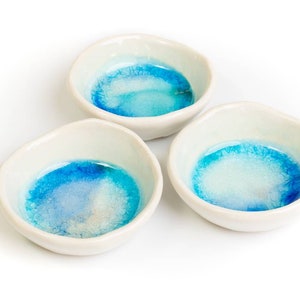 Set of 9 ceramic bowls handmade in Ireland Sea Range by The Mood Designs serving side dish tiny bowl handy blue irregular image 2