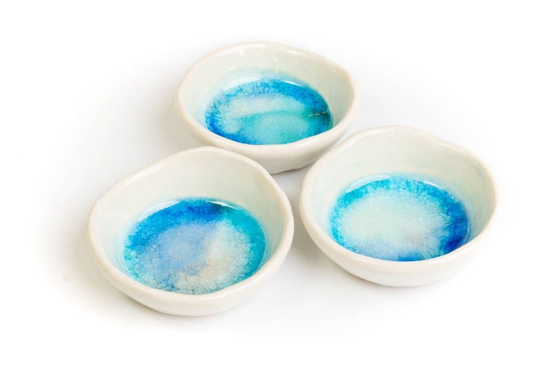 Set of 9 ceramic bowls handmade in Ireland Sea Range by The Mood Designs serving side dish tiny bowl handy blue irregular image 2