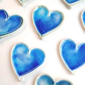 3 Ceramic Heart Ornament Pottery Heart Wall Hanging Blue Heart Wedding Favor Shower Favor Ceramic Decor Home Décor image 2