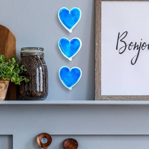 3 Ceramic Heart Ornament Pottery Heart Wall Hanging Blue Heart Wedding Favor Shower Favor Ceramic Decor Home Décor image 1