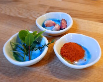 Set of 3 ceramic bowls handmade in Ireland Sea Range by The Mood Designs serving side dish tiny bowl handy blue irregular