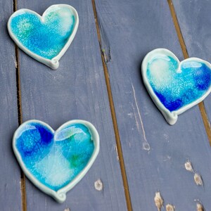 3 Ceramic Heart Ornament Pottery Heart Wall Hanging Blue Heart Wedding Favor Shower Favor Ceramic Decor Home Décor image 6