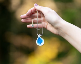 ceramic Atlantic Drop necklace blue  pendant silver plated by The Mood Designs gift from Ireland