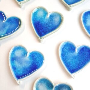 3 Ceramic Heart Ornament Pottery Heart Wall Hanging Blue Heart Wedding Favor Shower Favor Ceramic Decor Home Décor image 9