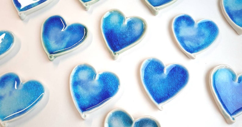 3 Ceramic Heart Ornament Pottery Heart Wall Hanging Blue Heart Wedding Favor Shower Favor Ceramic Decor Home Décor image 9