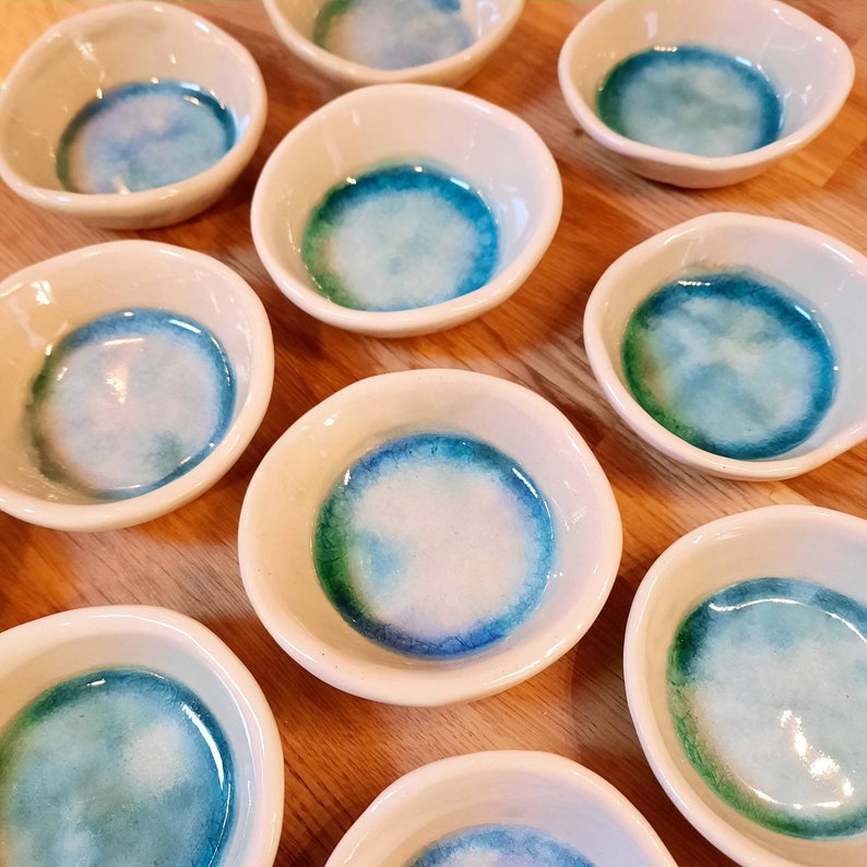 Set of 9 ceramic bowls handmade in Ireland Sea Range by The Mood Designs serving side dish tiny bowl handy blue irregular image 7