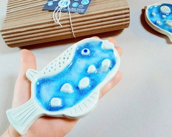 Fish SOAP DISH handcrafted in Ireland blue fish irish gift pottery  handmade trinket jewellery Ceramic Decor Home Décor by The Mood Designs