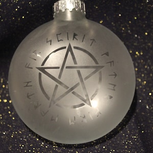 Etched Glass Wiccan Pentagram Ornament - Christmas Decor - Gift - Tree Ornament - Present - Yule - Solstice - Glass Ornament - Seasonal