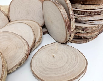 Untreated Birch Wood Circles - 12 Thin Cuts for DIY Ornaments, Craft Wood Slices