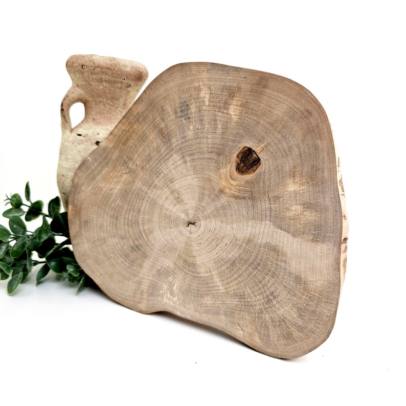 Reclaimed birch tree round slab with no bark. 7-9inch (18-23cm) diameter. The tree slice is irregular organic shape, level and sanded to smooth. Perfect for rustic centerpiece.