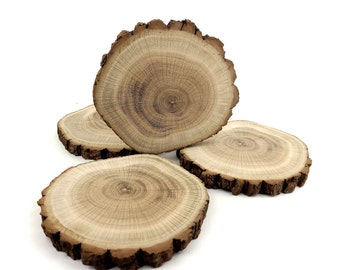 Rustic oak wood round coasters Outdoor table decor Unfinished crafts wood 6 inch round