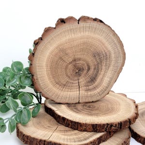 Posavasos rústico de madera de roble, borde de corteza natural, manualidades para hacer tú mismo