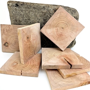 Unfinished Wood Squares Tile Cutout Pieces, Natural Rustic Craft Wood, Wood Squares for Diy Crafts, 6pcs